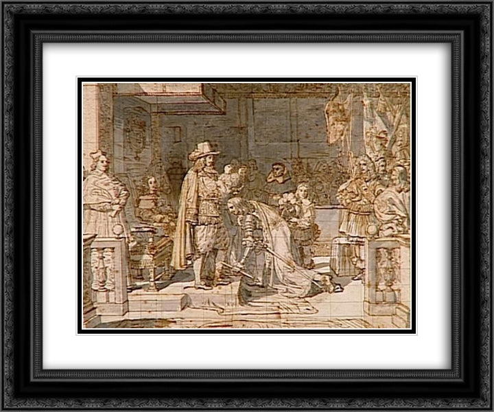 Philip V handing around the Golden Fleece to the Duke of Berwick after the battle of Almanza 24x20 Black Ornate Wood Framed Art Print Poster with Double Matting by Ingres, Jean Auguste Dominique