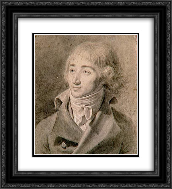 Portrait bust of an unknown, with curly hair, ears and cravat 20x22 Black Ornate Wood Framed Art Print Poster with Double Matting by Ingres, Jean Auguste Dominique