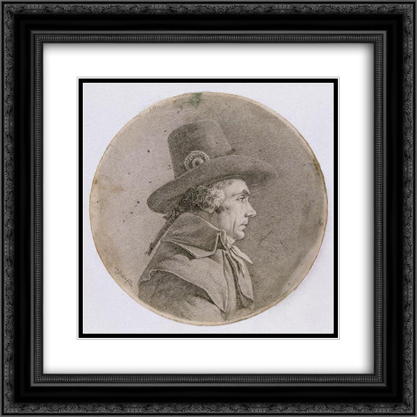 Portrait bust of an unknown 20x20 Black Ornate Wood Framed Art Print Poster with Double Matting by Ingres, Jean Auguste Dominique