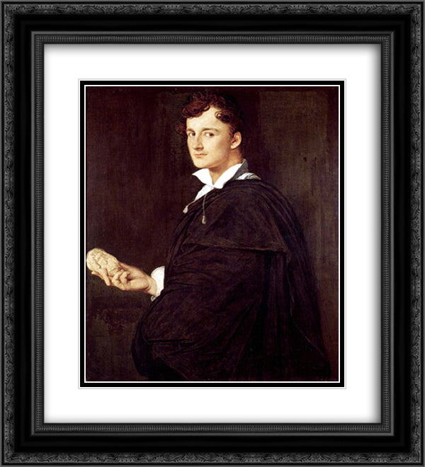 Portrait of Bartolini 20x22 Black Ornate Wood Framed Art Print Poster with Double Matting by Ingres, Jean Auguste Dominique