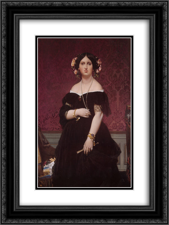 Portrait of Madame Moitessier Standing 18x24 Black Ornate Wood Framed Art Print Poster with Double Matting by Ingres, Jean Auguste Dominique