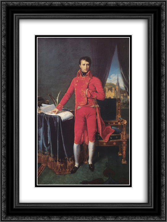 Portrait of Napoleon Bonaparte, The First Council 18x24 Black Ornate Wood Framed Art Print Poster with Double Matting by Ingres, Jean Auguste Dominique