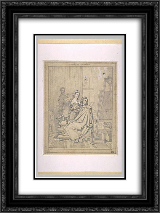 Raphael and the Fornarina 18x24 Black Ornate Wood Framed Art Print Poster with Double Matting by Ingres, Jean Auguste Dominique