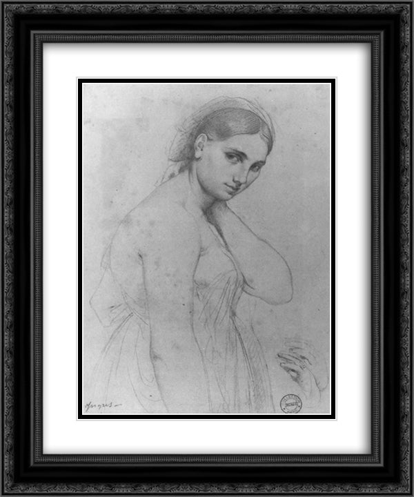 Study for Raphael and the Fornarina 20x24 Black Ornate Wood Framed Art Print Poster with Double Matting by Ingres, Jean Auguste Dominique