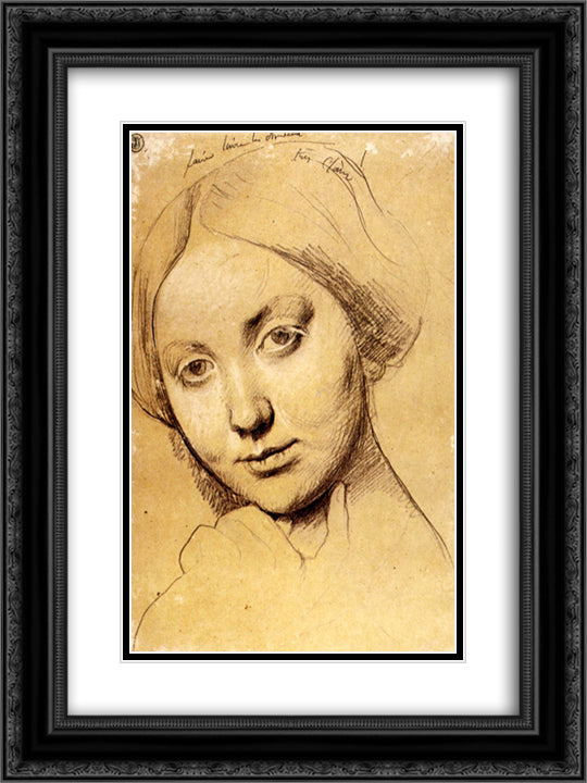 Study for Vicomtesse d'Hausonville, born Louise Albertine de Broglie 18x24 Black Ornate Wood Framed Art Print Poster with Double Matting by Ingres, Jean Auguste Dominique