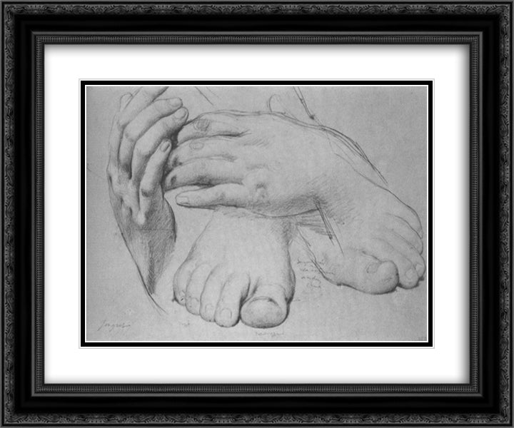Study of Hands and Feet for The Golden Age 24x20 Black Ornate Wood Framed Art Print Poster with Double Matting by Ingres, Jean Auguste Dominique