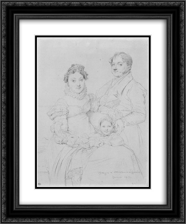 The Cosimo Andrea Lazzerini Family 20x24 Black Ornate Wood Framed Art Print Poster with Double Matting by Ingres, Jean Auguste Dominique