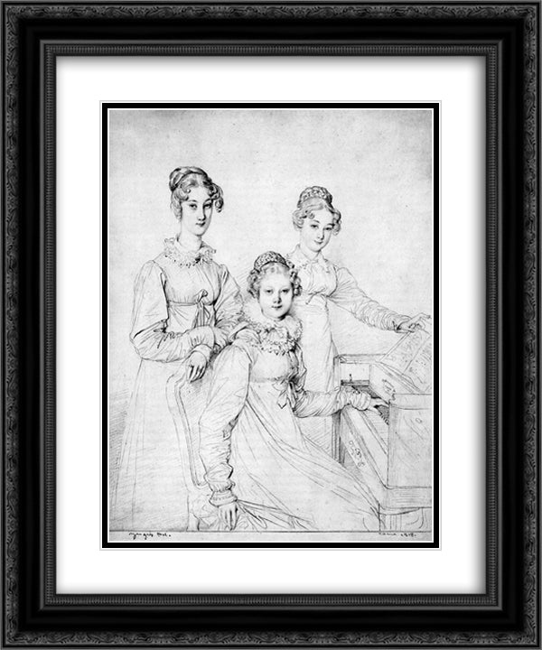 The Kaunitz Sisters 20x24 Black Ornate Wood Framed Art Print Poster with Double Matting by Ingres, Jean Auguste Dominique