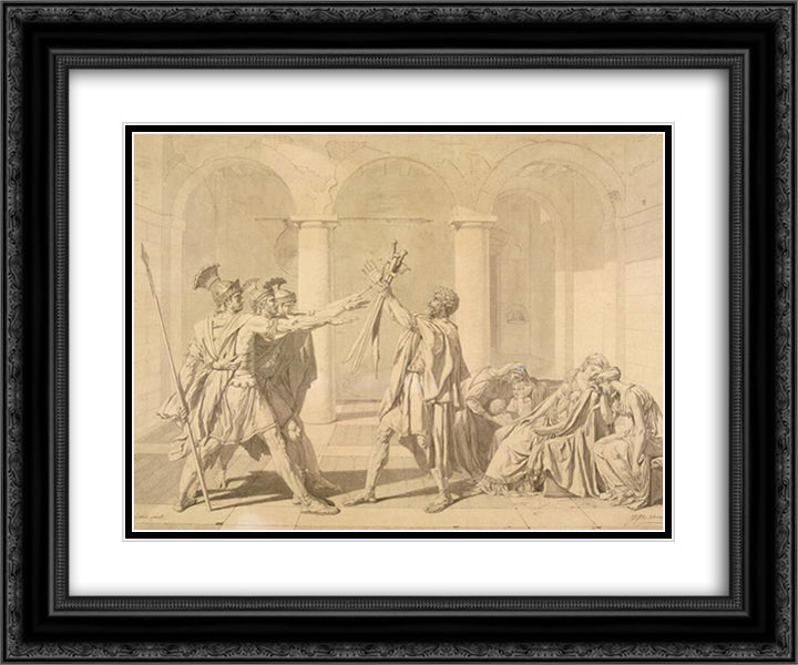 The Oath of the Horatii, according to David 24x20 Black Ornate Wood Framed Art Print Poster with Double Matting by Ingres, Jean Auguste Dominique