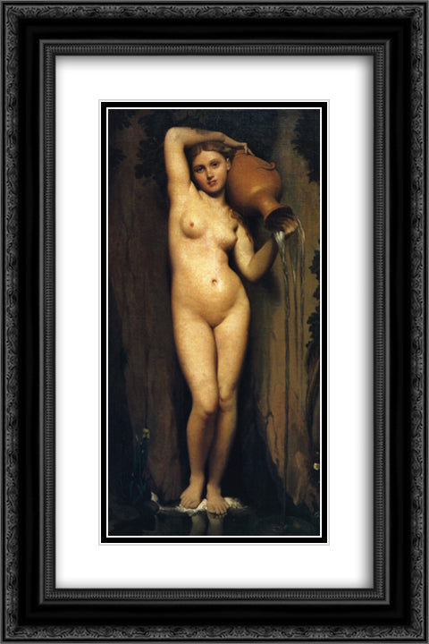 The Source 16x24 Black Ornate Wood Framed Art Print Poster with Double Matting by Ingres, Jean Auguste Dominique