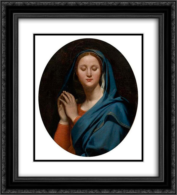 The Virgin of the Blue Veil 20x22 Black Ornate Wood Framed Art Print Poster with Double Matting by Ingres, Jean Auguste Dominique