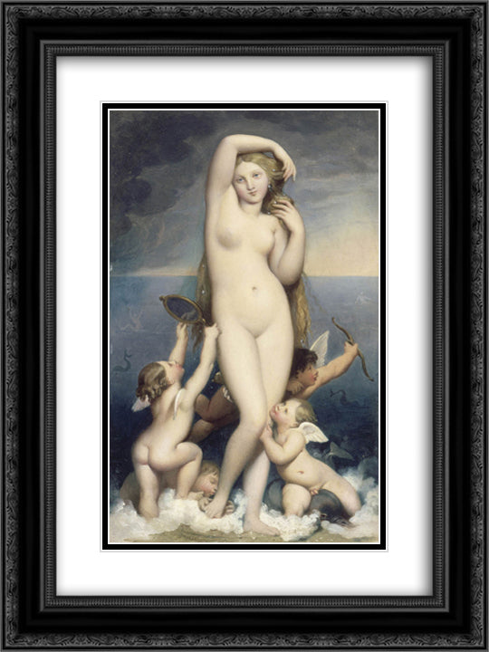 Venus Anadyomene 18x24 Black Ornate Wood Framed Art Print Poster with Double Matting by Ingres, Jean Auguste Dominique