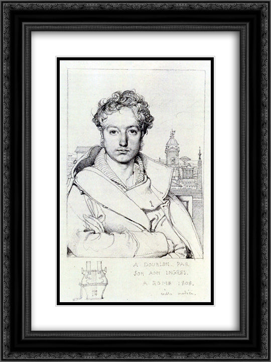 Victor Dourlen 18x24 Black Ornate Wood Framed Art Print Poster with Double Matting by Ingres, Jean Auguste Dominique