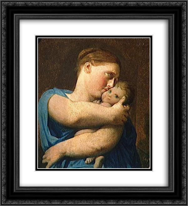 Woman and Child. Study for the Martyrdom of Saint Symphorien 20x22 Black Ornate Wood Framed Art Print Poster with Double Matting by Ingres, Jean Auguste Dominique