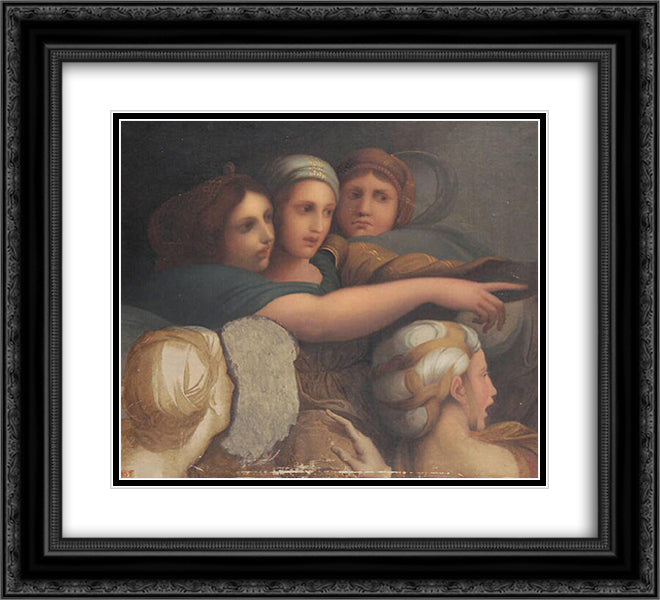 Women's Group 22x20 Black Ornate Wood Framed Art Print Poster with Double Matting by Ingres, Jean Auguste Dominique