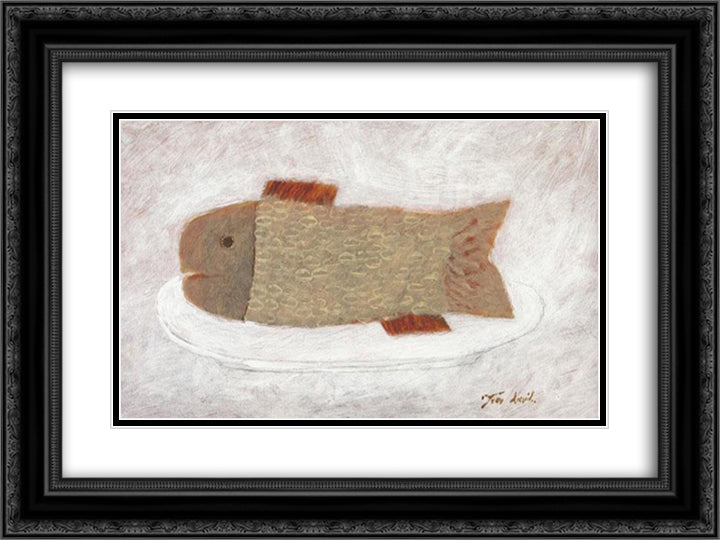 A Fish 24x18 Black Ornate Wood Framed Art Print Poster with Double Matting by Jean David