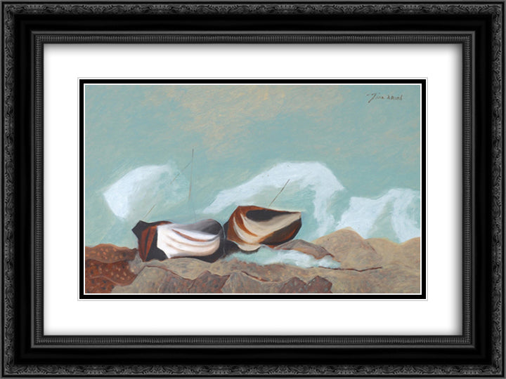 Boats 24x18 Black Ornate Wood Framed Art Print Poster with Double Matting by Jean David