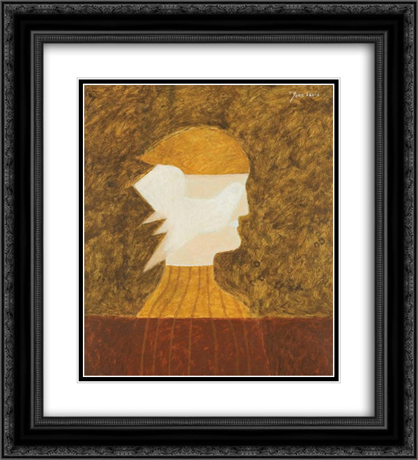 Figure and Bird 20x22 Black Ornate Wood Framed Art Print Poster with Double Matting by Jean David