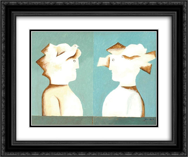 Figures and pigeons 24x20 Black Ornate Wood Framed Art Print Poster with Double Matting by Jean David