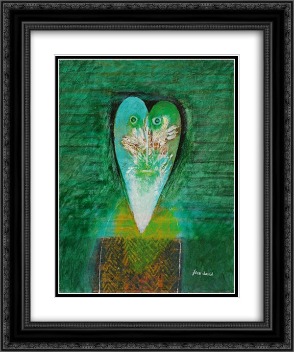 Heart 20x24 Black Ornate Wood Framed Art Print Poster with Double Matting by Jean David