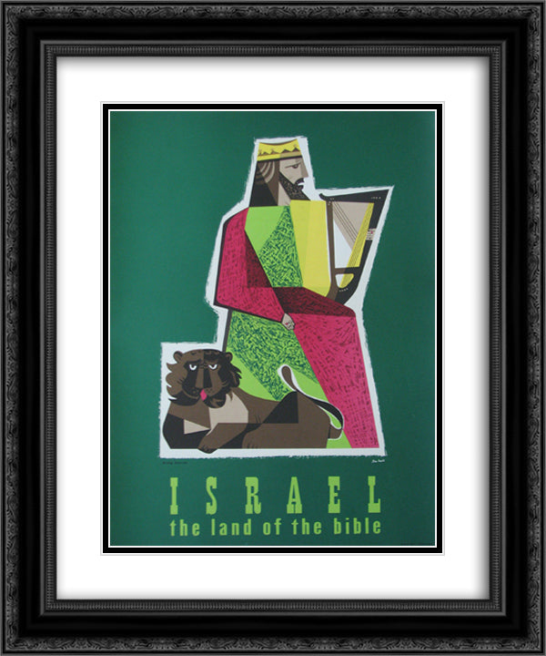 King David (Israel Travel Poster) 20x24 Black Ornate Wood Framed Art Print Poster with Double Matting by Jean David
