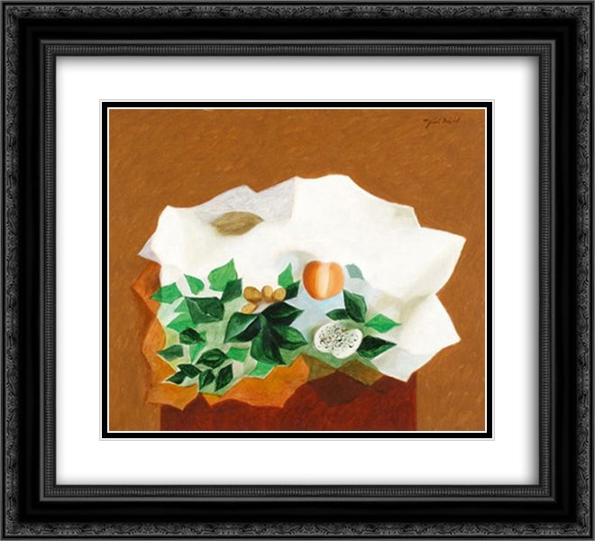 Still Life and Fruit 22x20 Black Ornate Wood Framed Art Print Poster with Double Matting by Jean David