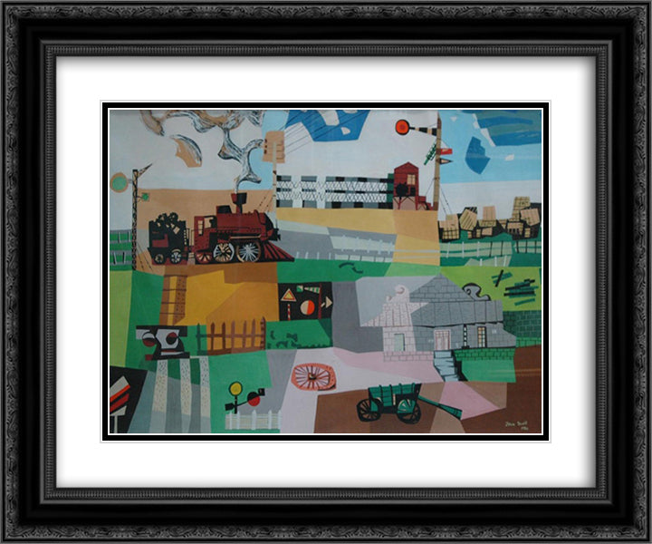 Untitled (Railroad) 24x20 Black Ornate Wood Framed Art Print Poster with Double Matting by Jean David