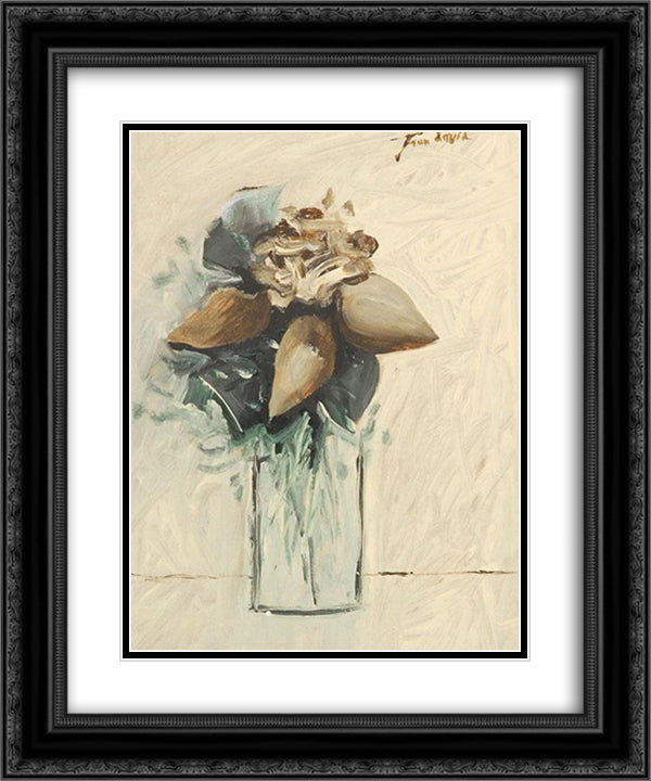 Vase of Flowers 20x24 Black Ornate Wood Framed Art Print Poster with Double Matting by Jean David