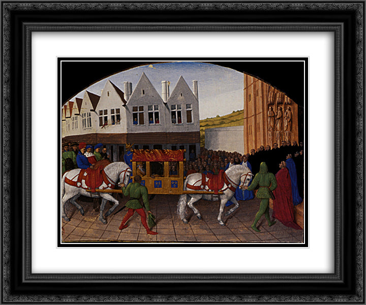 Arrival of the Emperor Charles IV in front of Saint Denis 24x20 Black Ornate Wood Framed Art Print Poster with Double Matting by Fouquet, Jean