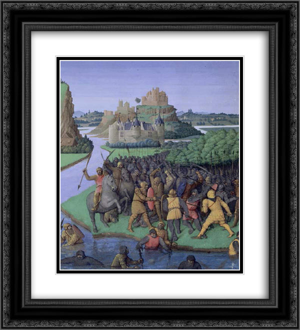 Battle between the Maccabees and the Bacchides 20x22 Black Ornate Wood Framed Art Print Poster with Double Matting by Fouquet, Jean