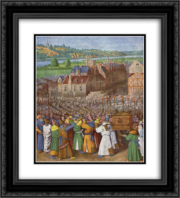 Battle of Jericho 20x22 Black Ornate Wood Framed Art Print Poster with Double Matting by Fouquet, Jean
