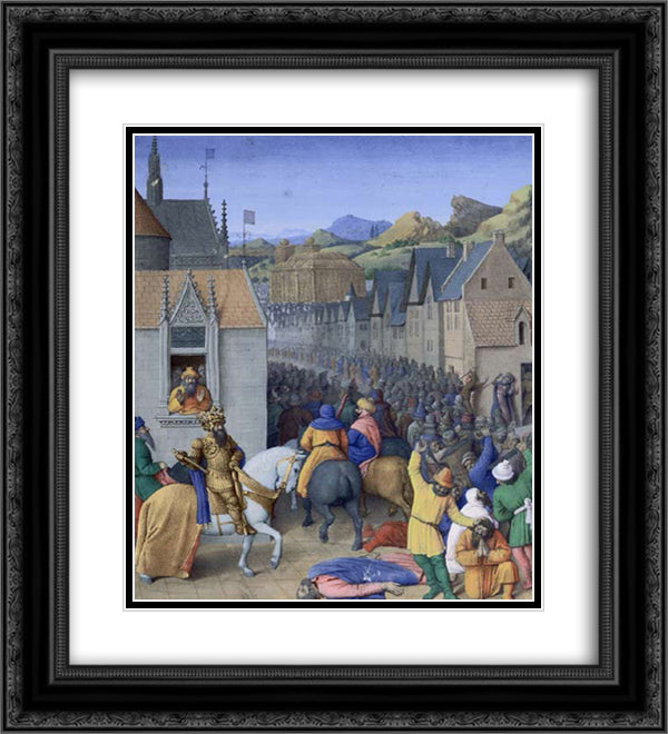 Capture of Jerusalem by Ptolemy Soter 20x22 Black Ornate Wood Framed Art Print Poster with Double Matting by Fouquet, Jean