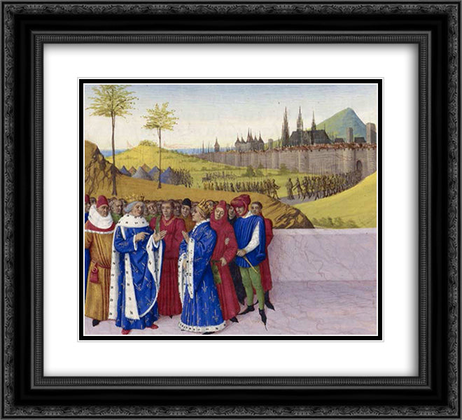 Conversation Between St. Gontran and St. Childebert II 22x20 Black Ornate Wood Framed Art Print Poster with Double Matting by Fouquet, Jean