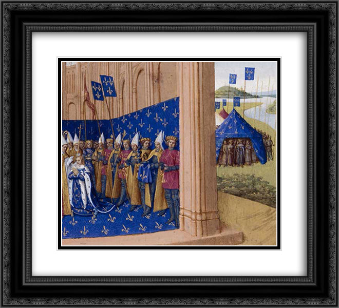 Coronation of Lothair 22x20 Black Ornate Wood Framed Art Print Poster with Double Matting by Fouquet, Jean