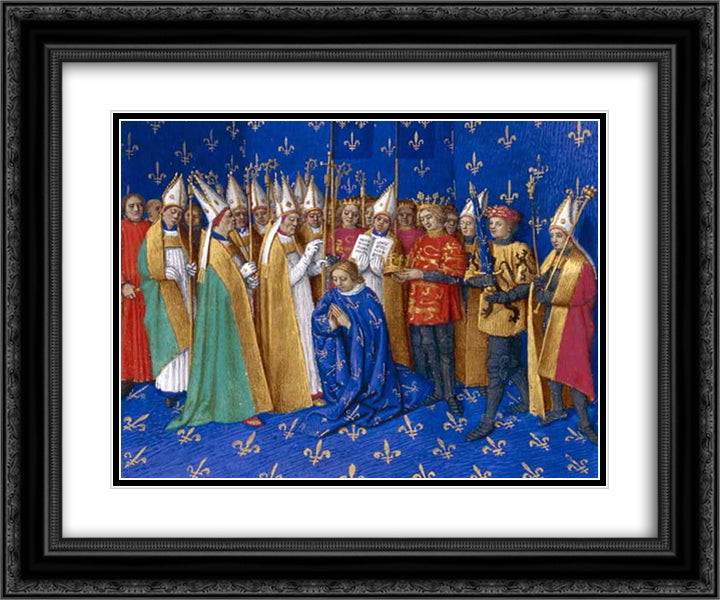 Coronation of Philippe Auguste 24x20 Black Ornate Wood Framed Art Print Poster with Double Matting by Fouquet, Jean