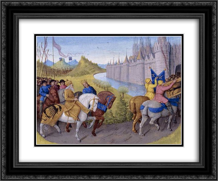 Crusaders Arrived in Constantinople. Battle Between the French and Turks in 1147 and 1148 24x20 Black Ornate Wood Framed Art Print Poster with Double Matting by Fouquet, Jean