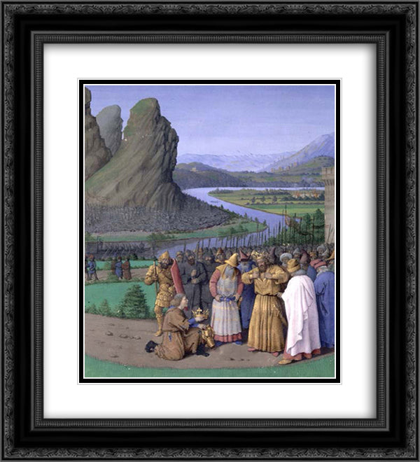 David Learning of the Death of Saul 20x22 Black Ornate Wood Framed Art Print Poster with Double Matting by Fouquet, Jean