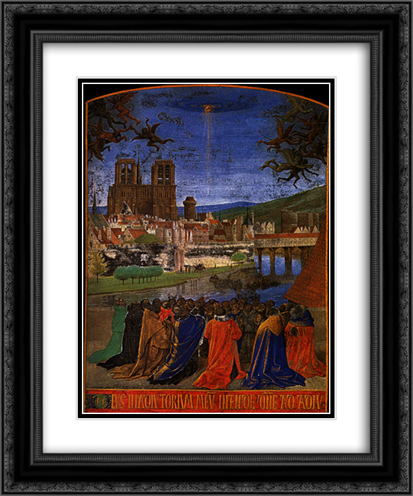 Descent of the Holy Ghost upon the Faithful 20x24 Black Ornate Wood Framed Art Print Poster with Double Matting by Fouquet, Jean