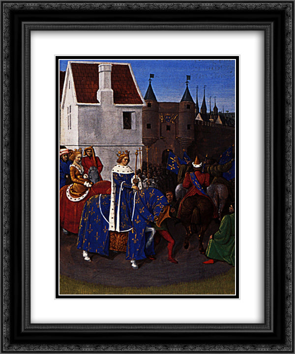 Entry of Jean Le Bon in Paris 20x24 Black Ornate Wood Framed Art Print Poster with Double Matting by Fouquet, Jean