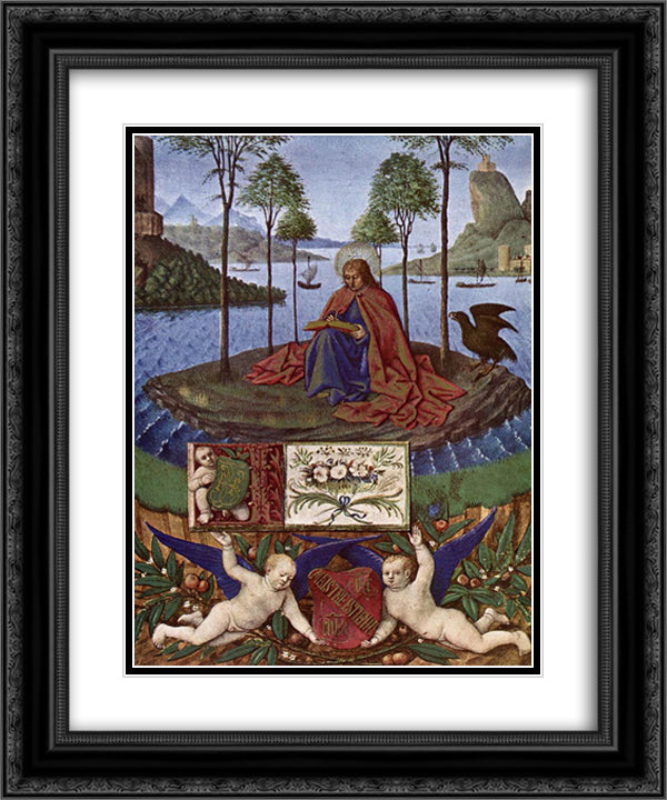 John on Patmos 20x24 Black Ornate Wood Framed Art Print Poster with Double Matting by Fouquet, Jean