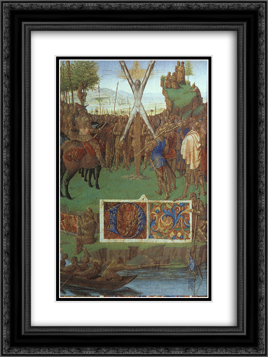 Martyrdom of St. Andrew before the Proconsul Egeas 18x24 Black Ornate Wood Framed Art Print Poster with Double Matting by Fouquet, Jean