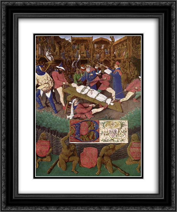 Martyrdom of St. Apollonia 20x24 Black Ornate Wood Framed Art Print Poster with Double Matting by Fouquet, Jean