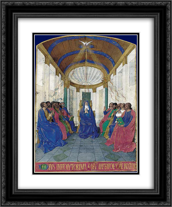 Pentecost 20x24 Black Ornate Wood Framed Art Print Poster with Double Matting by Fouquet, Jean