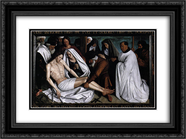 Pieta 24x18 Black Ornate Wood Framed Art Print Poster with Double Matting by Fouquet, Jean