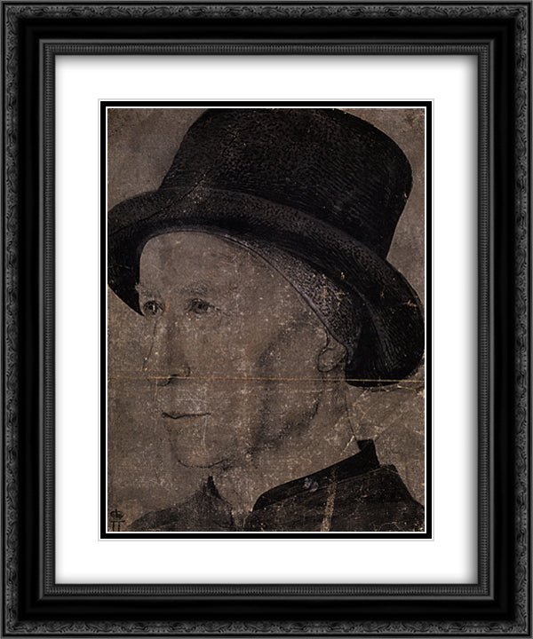 Portrait of Man with hat 20x24 Black Ornate Wood Framed Art Print Poster with Double Matting by Fouquet, Jean