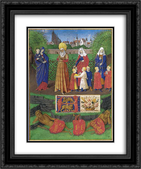 Sainte Anne and the three Maries 20x24 Black Ornate Wood Framed Art Print Poster with Double Matting by Fouquet, Jean