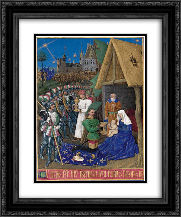 The Adoration of the Magi 20x24 Black Ornate Wood Framed Art Print Poster with Double Matting by Fouquet, Jean