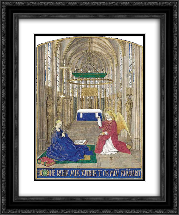 The Annunciation 20x24 Black Ornate Wood Framed Art Print Poster with Double Matting by Fouquet, Jean