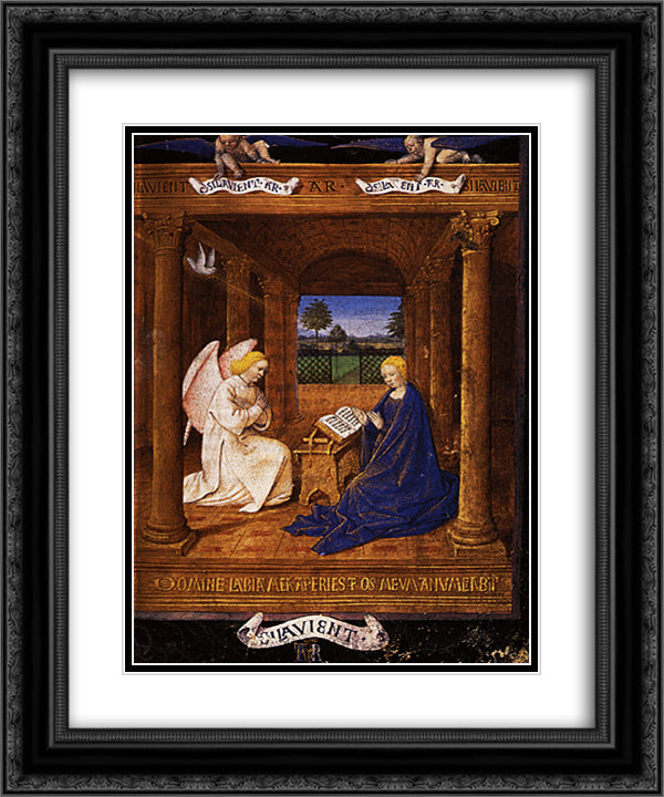 The Annunciation dove 20x24 Black Ornate Wood Framed Art Print Poster with Double Matting by Fouquet, Jean