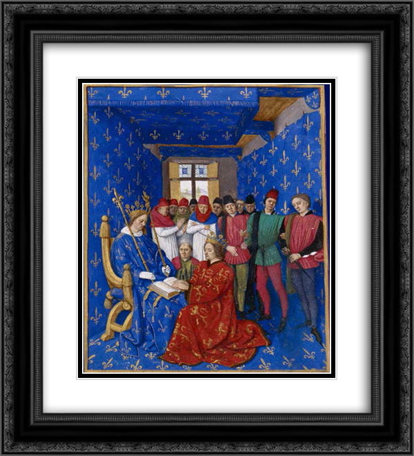 Tribute of Edward III to Philip 20x22 Black Ornate Wood Framed Art Print Poster with Double Matting by Fouquet, Jean